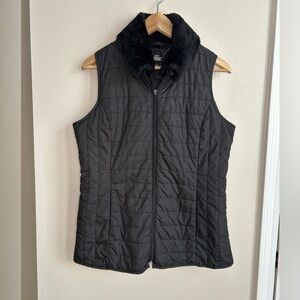 Dennis Basso Black Full Zip Lightweight Removable Faux Fur Puffer Vest Size S